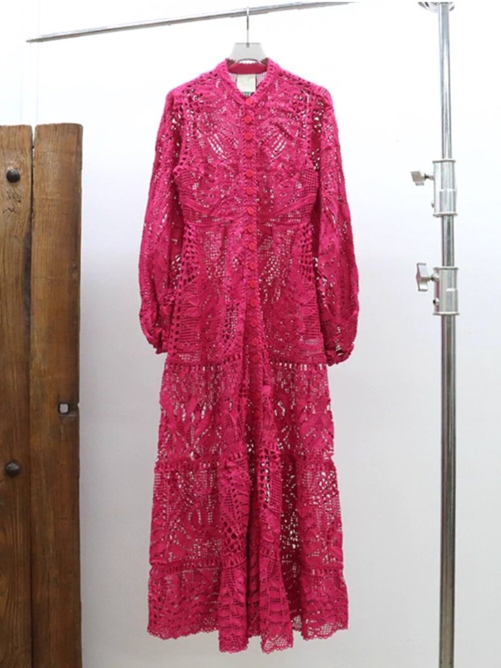BEST FARM Rio Pink Guipire Maxi Dress XS/M Vacation Cocktail Party - Picture 5 of 10